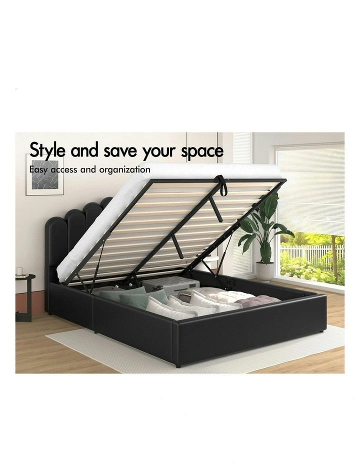 Milton Double Size Gas Lift Storage Base Wooden Bed Frame in Black image 2