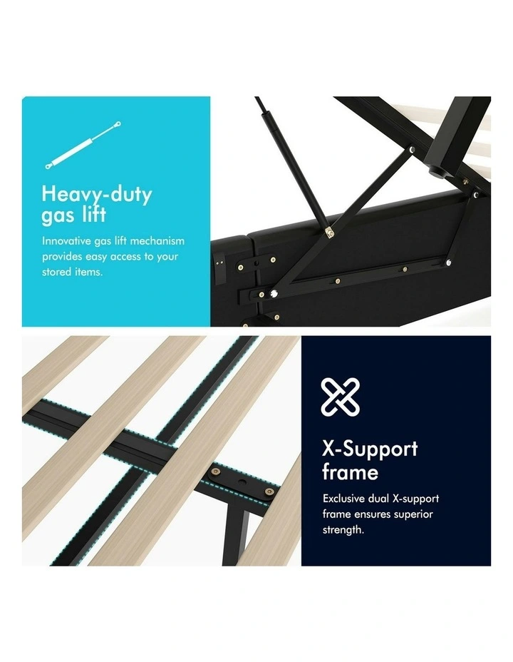 Milton Double Size Gas Lift Storage Base Wooden Bed Frame in Black image 6