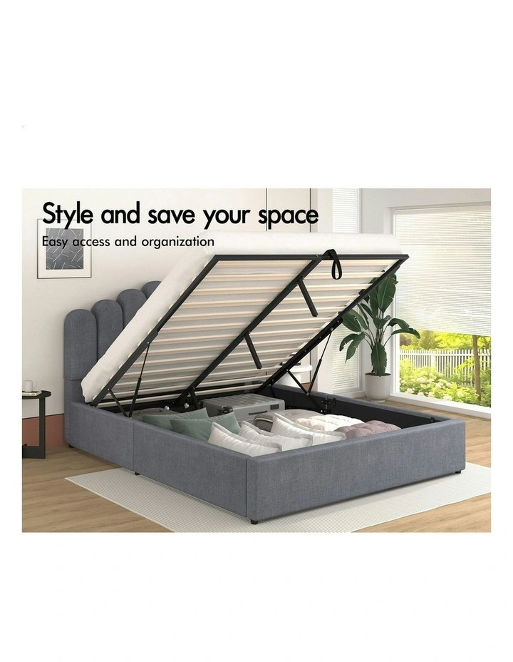 Milton Double Size Gas Lift Storage Base Wooden Bed Frame in Grey image 2