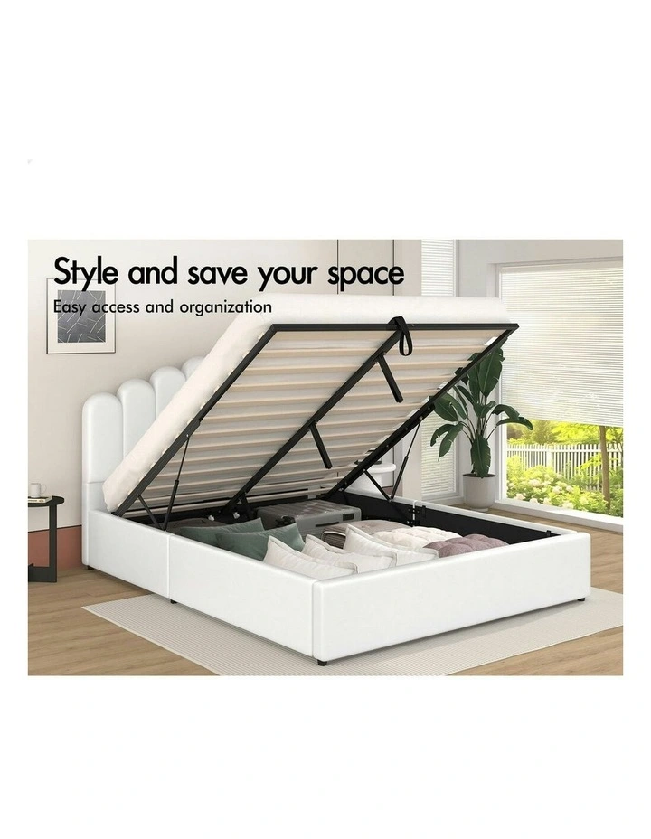 Milton Double Size Gas Lift Storage Base Wooden Bed Frame in White image 2