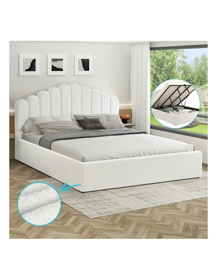 Milton Gas Lift Storage Base Wooden King Size Bed Frame in White image 2