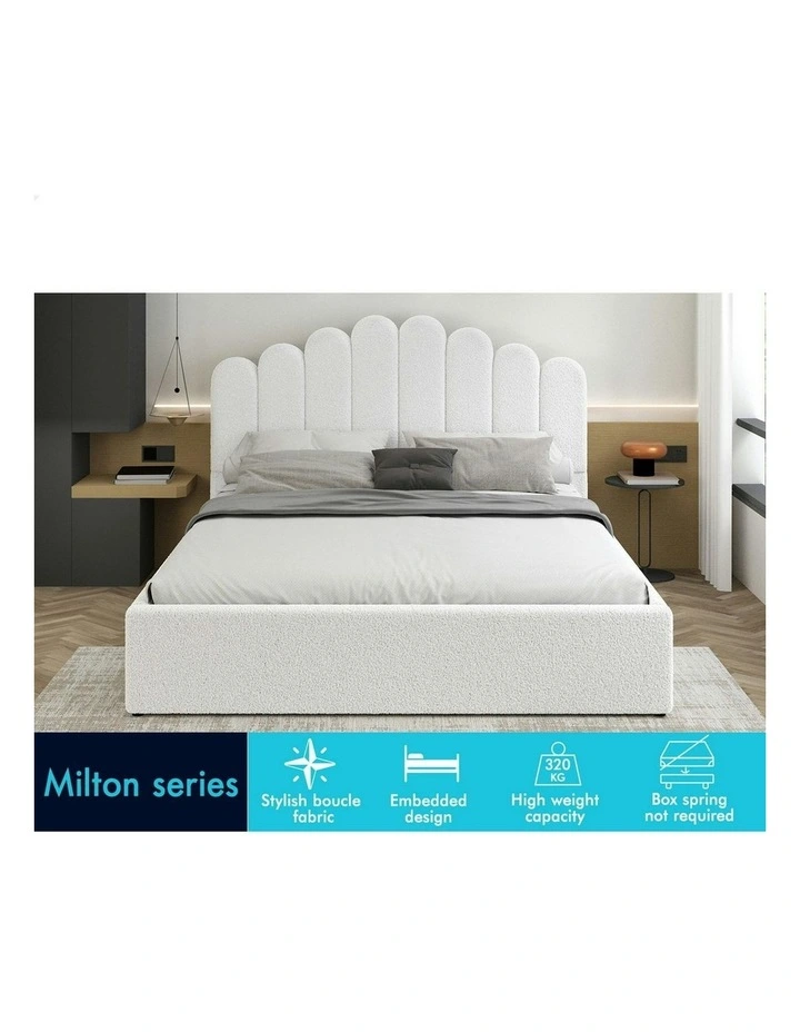 Milton Gas Lift Storage Base Wooden King Size Bed Frame in White image 3