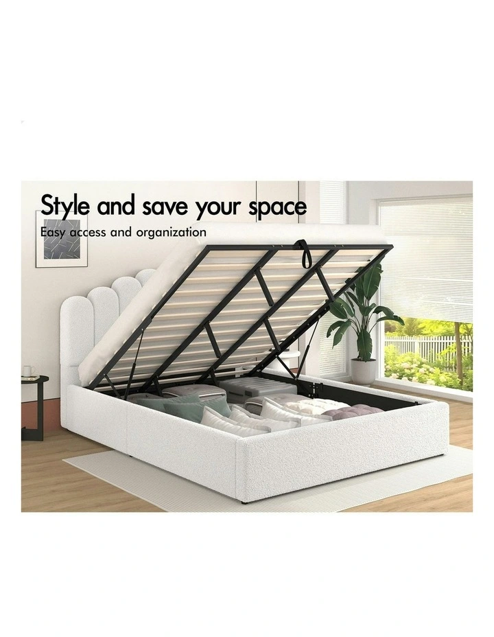 Milton Gas Lift Storage Base Wooden King Size Bed Frame in White image 4