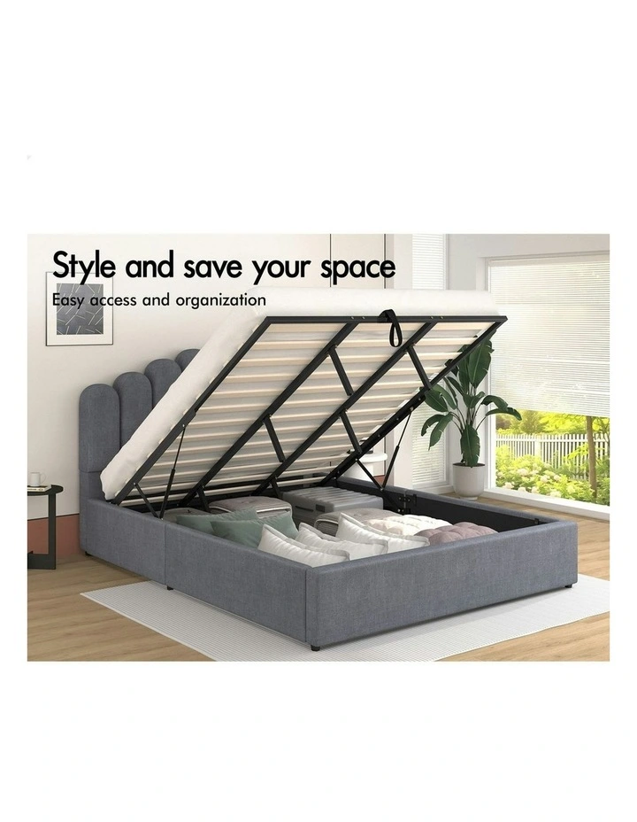 Milton Gas Lift Storage Base Wooden King Size Bed Frame in Grey image 2