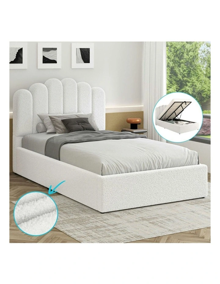 Milton Gas Lift Storage Base Wooden King Single Bed Frame in Boucle image 2