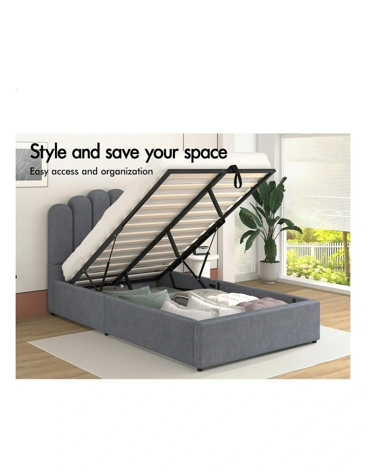 Milton Gas Lift Storage Base Wooden King Single Bed Frame in Grey image 2