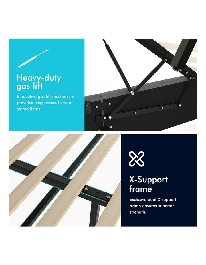 Milton Gas Lift Storage Base Wooden King Single Bed Frame in Grey image 6