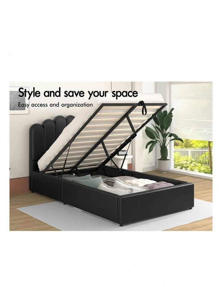 Milton Gas Lift Storage Base Wooden Single Size Bed Frame in Black image 2