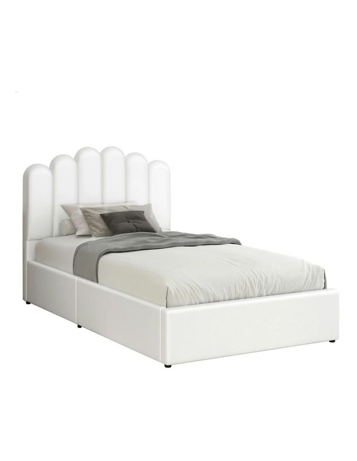 Single Size Wooden Gas Lift Bed Frame in White image 1
