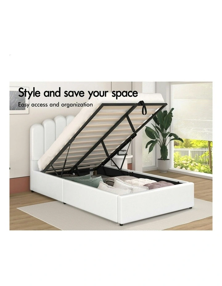 Single Size Wooden Gas Lift Bed Frame in White image 2