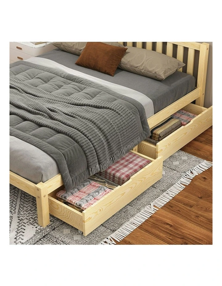 Storage Drawers Wooden Bed Frame 2x in Natural image 2