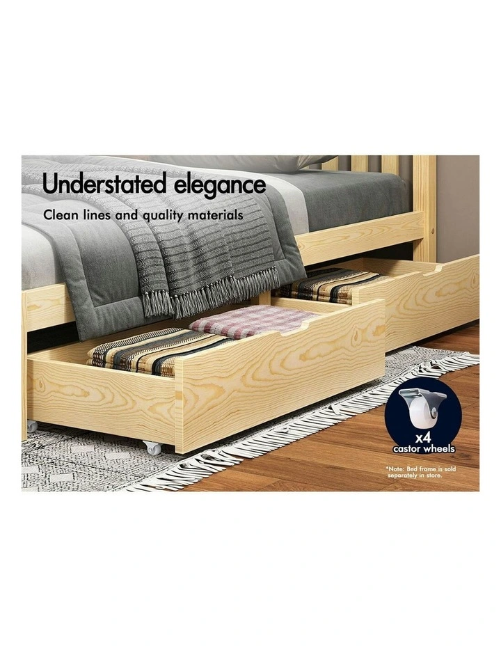 Storage Drawers Wooden Bed Frame 2x in Natural image 4