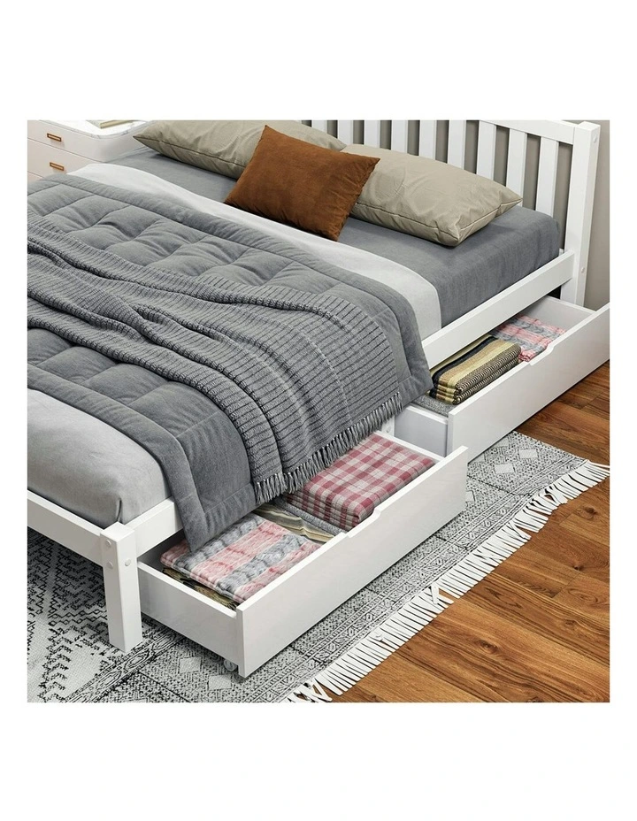 Storage Drawers Wooden Bed Frame 2x in White image 2