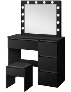 Dressing Table Stool Set 12 Bulbs in Black