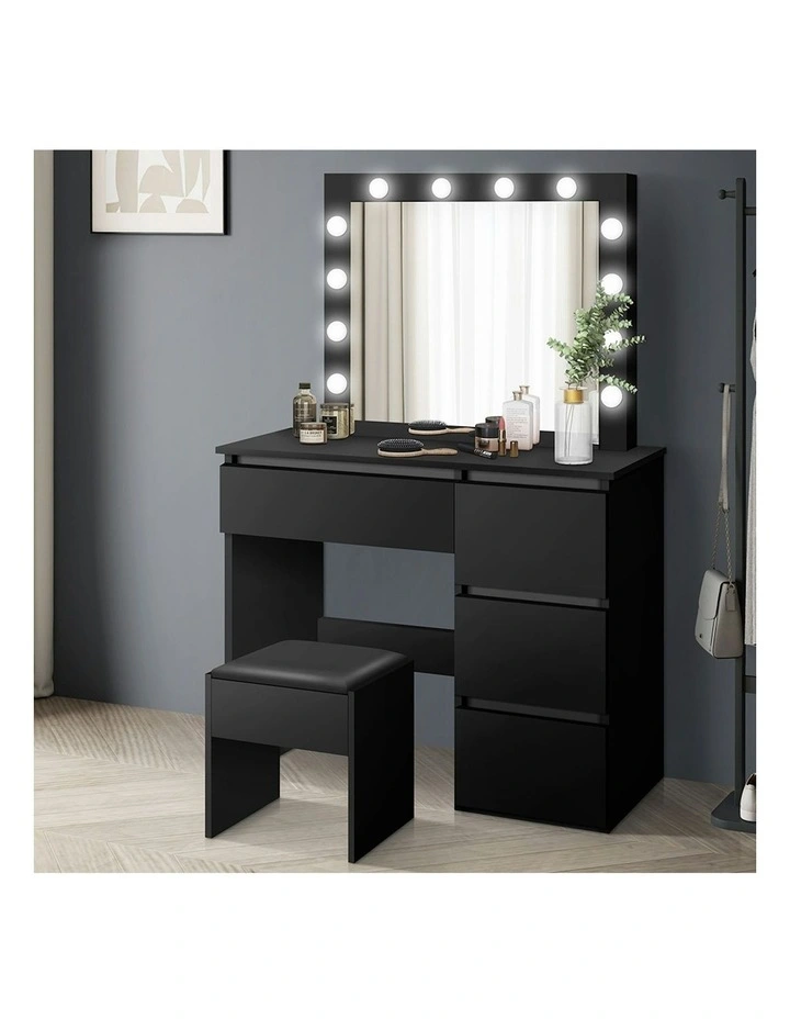 Dressing Table Stool Set 12 Bulbs in Black image 2