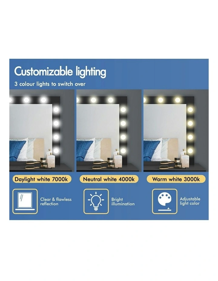 Dressing Table Stool Set 12 Bulbs in Black image 4