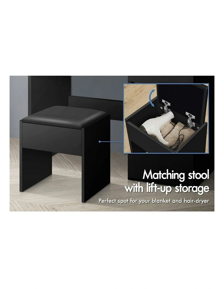 Dressing Table Stool Set 12 Bulbs in Black image 5