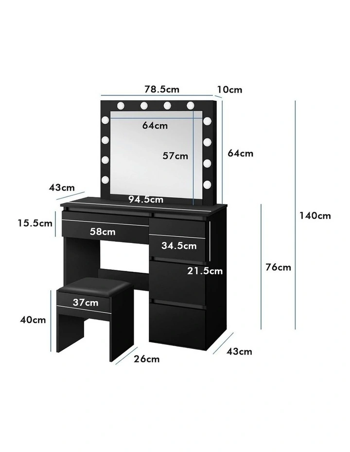Dressing Table Stool Set 12 Bulbs in Black image 7