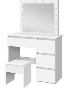 Dressing Table Stool Set 12 Bulbs in White