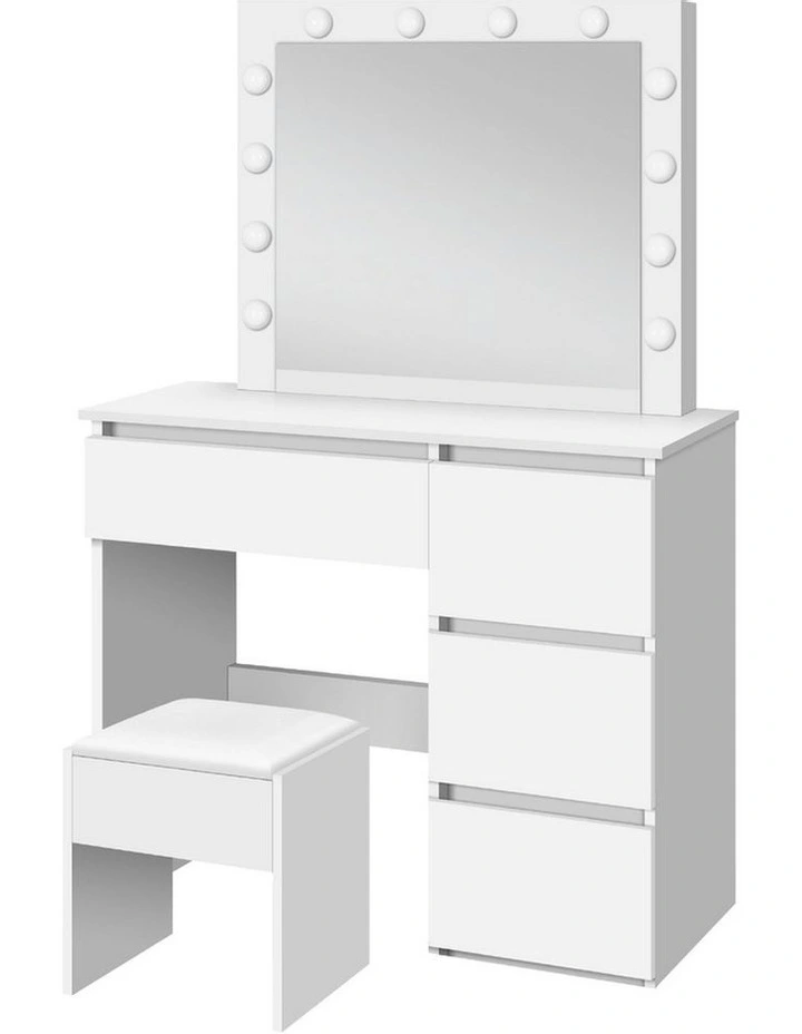 Dressing Table Stool Set 12 Bulbs in White image 1