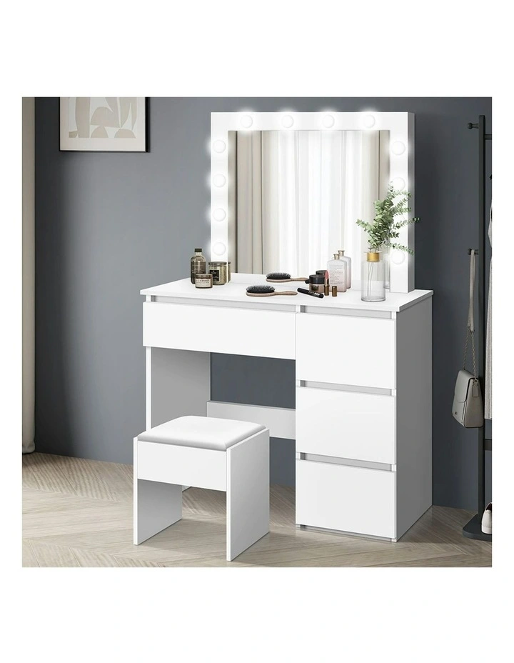 Dressing Table Stool Set 12 Bulbs in White image 2