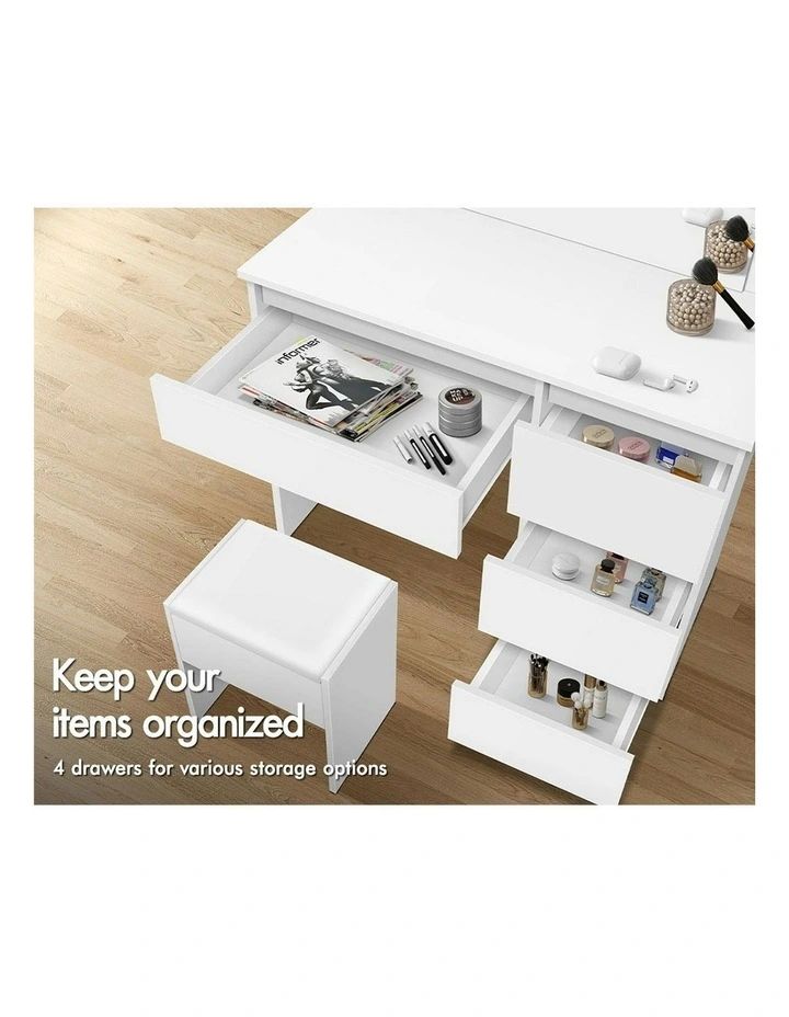 Dressing Table Stool Set 12 Bulbs in White image 3