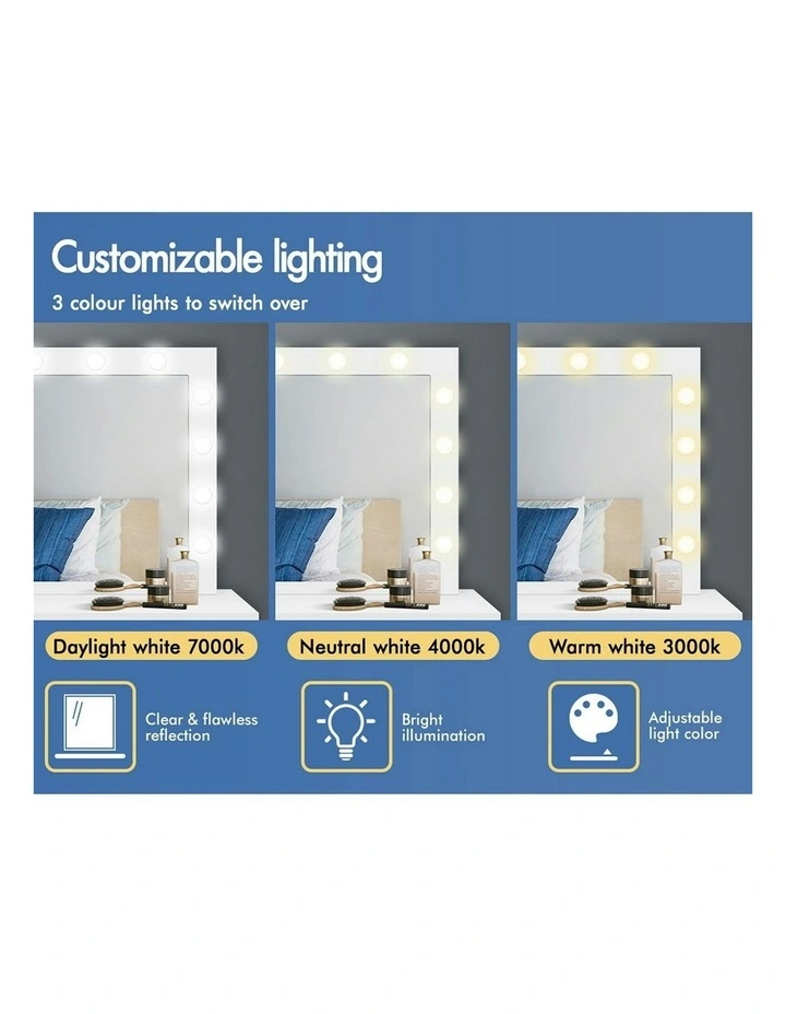 Dressing Table Stool Set 12 Bulbs in White image 4