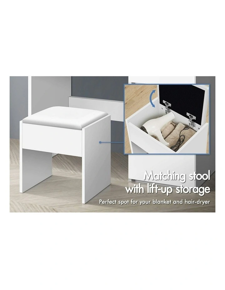 Dressing Table Stool Set 12 Bulbs in White image 5
