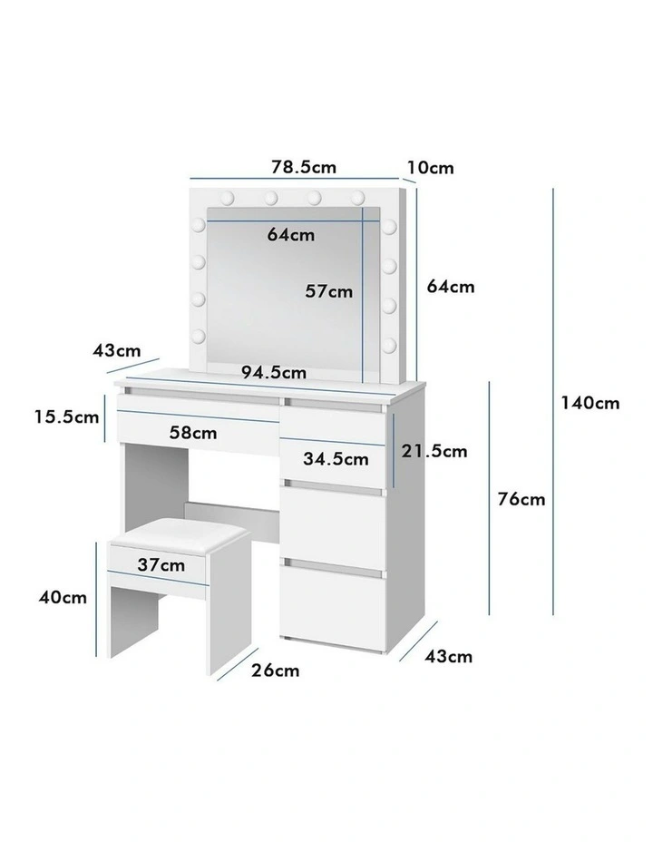 Dressing Table Stool Set 12 Bulbs in White image 7