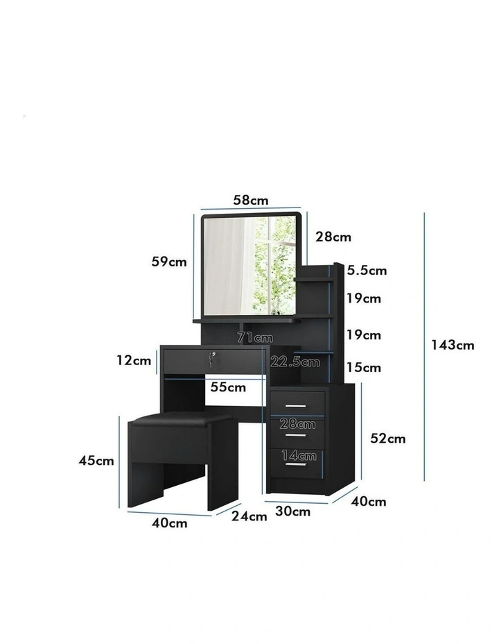 Dressing Table Stool Set in Black image 4