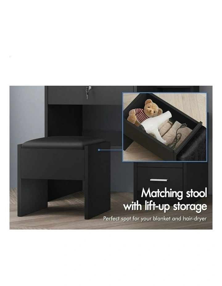 Dressing Table Stool Set in Black image 5