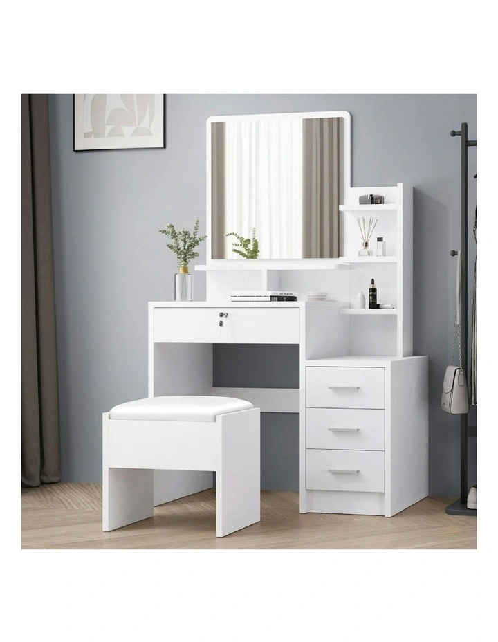 Dressing Table Stool Set in White image 2