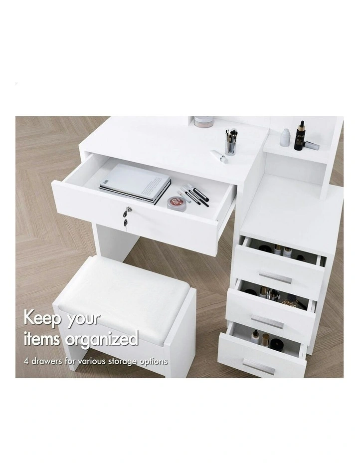 Dressing Table Stool Set in White image 3
