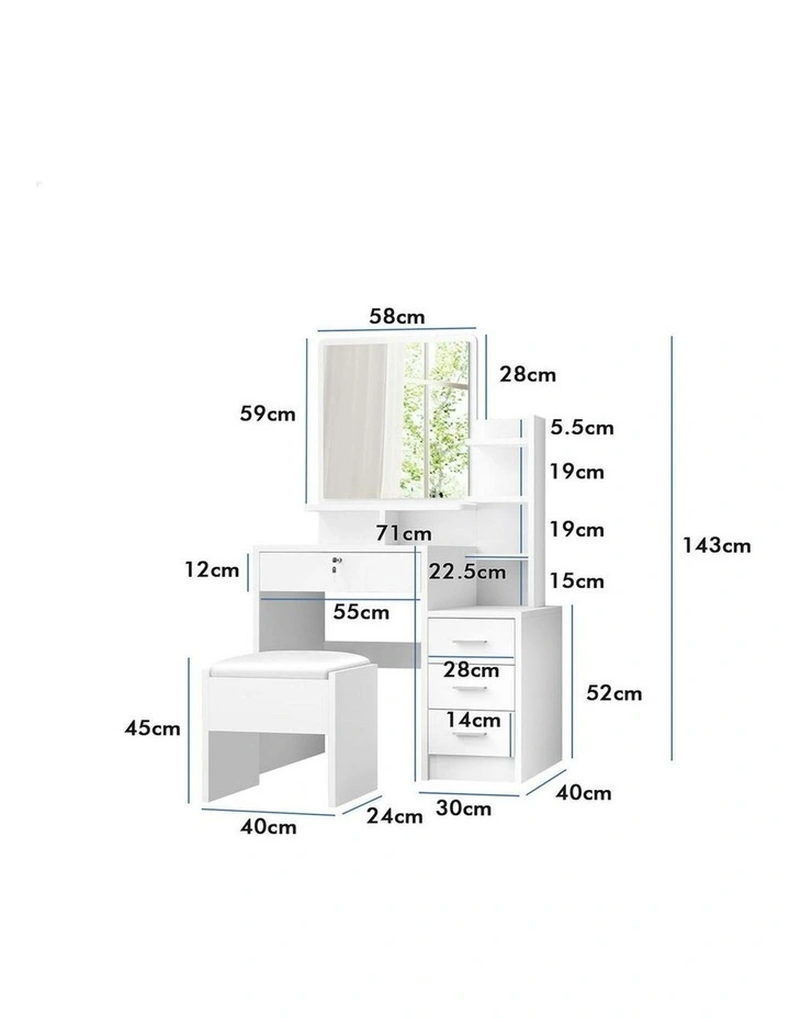 Dressing Table Stool Set in White image 4