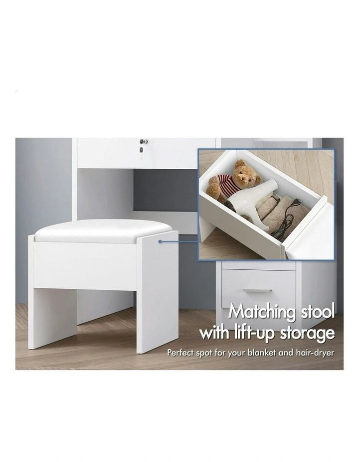 Dressing Table Stool Set in White image 5