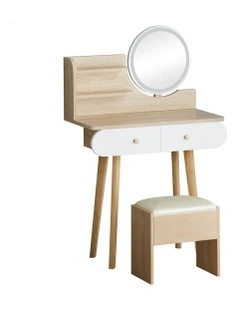 LED Light Dressing Table Stool Set in Oak