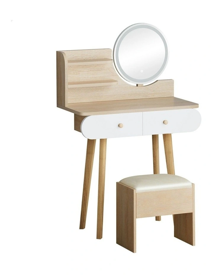 LED Light Dressing Table Stool Set in Oak image 1