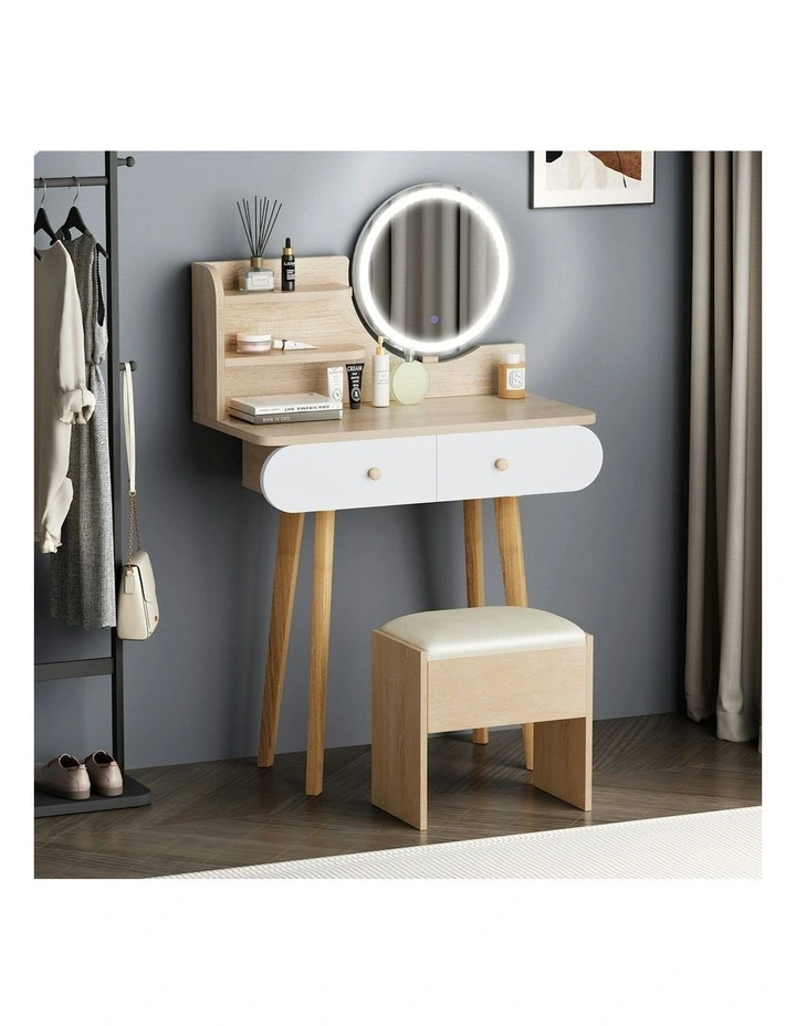LED Light Dressing Table Stool Set in Oak image 2