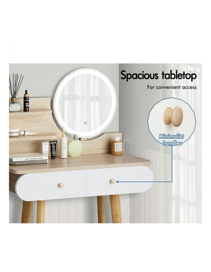 LED Light Dressing Table Stool Set in Oak image 3