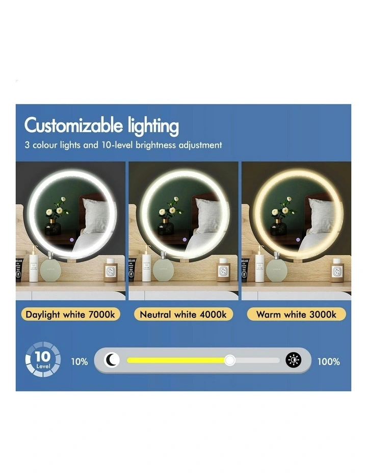 LED Light Dressing Table Stool Set in Oak image 4