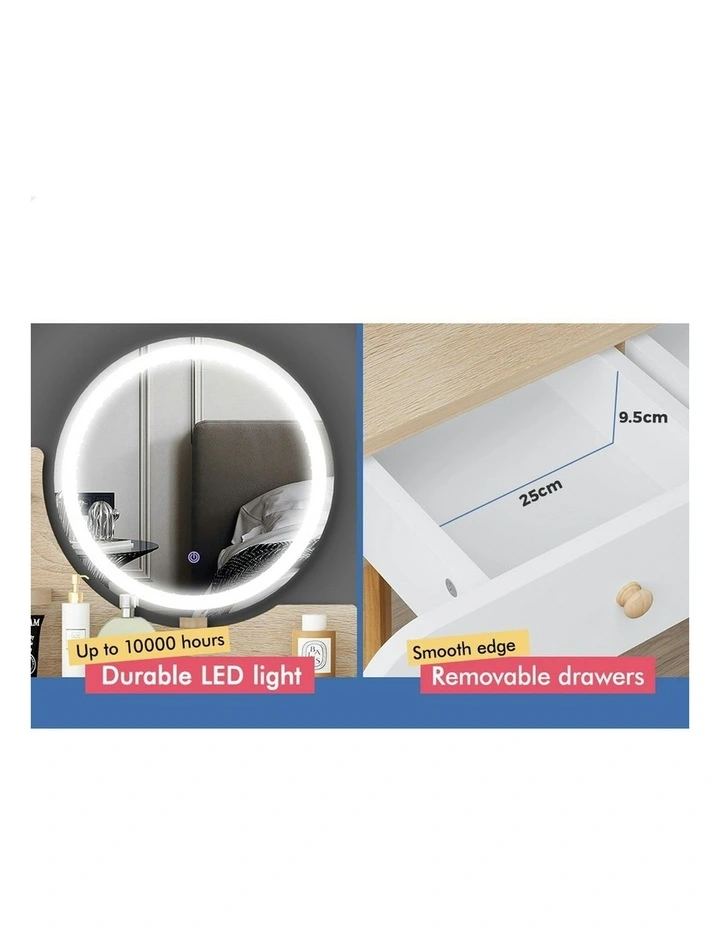 LED Light Dressing Table Stool Set in Oak image 6