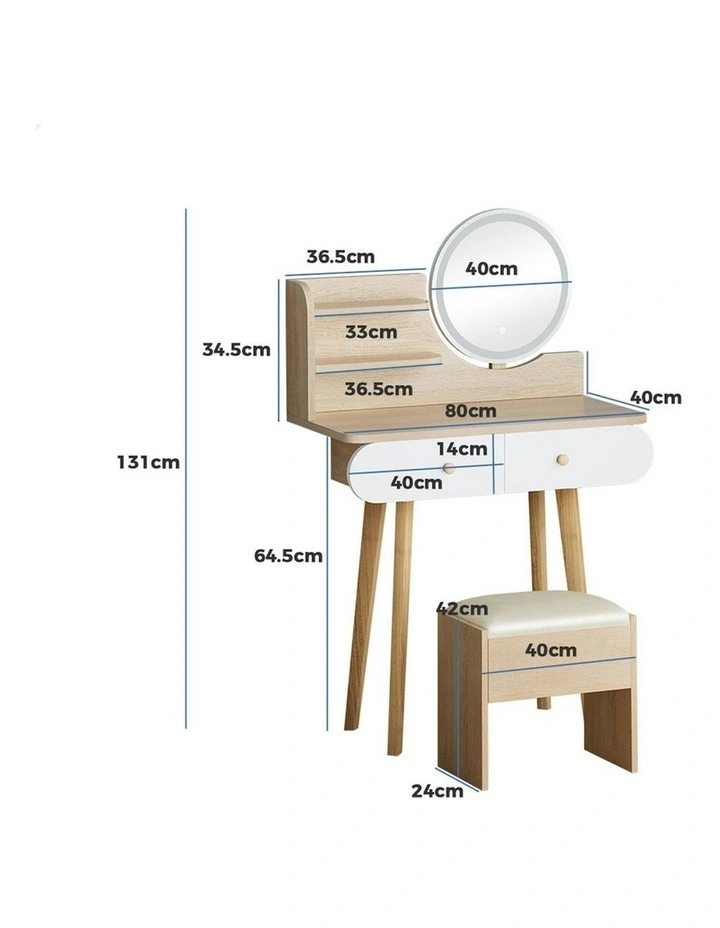 LED Light Dressing Table Stool Set in Oak image 7