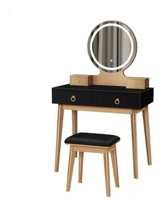 Dressing Table Stool Set LED Mirror in Black