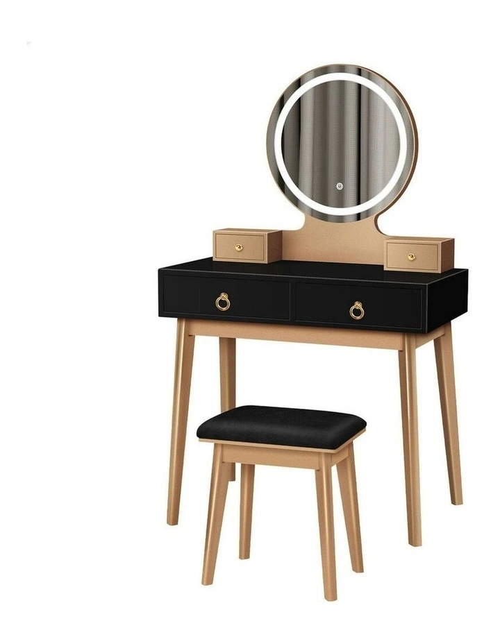 Dressing Table Stool Set LED Mirror in Black image 1