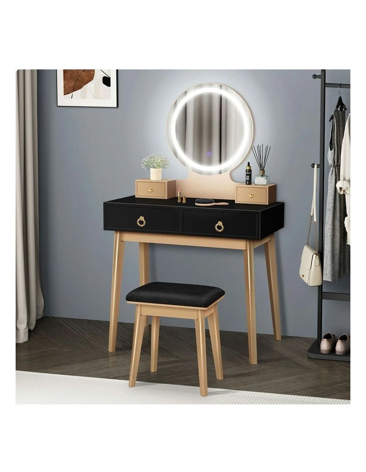 Dressing Table Stool Set LED Mirror in Black image 2