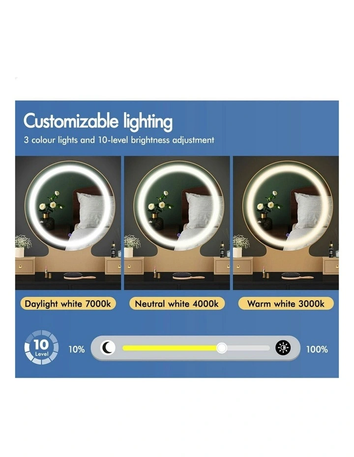 Dressing Table Stool Set LED Mirror in Black image 4