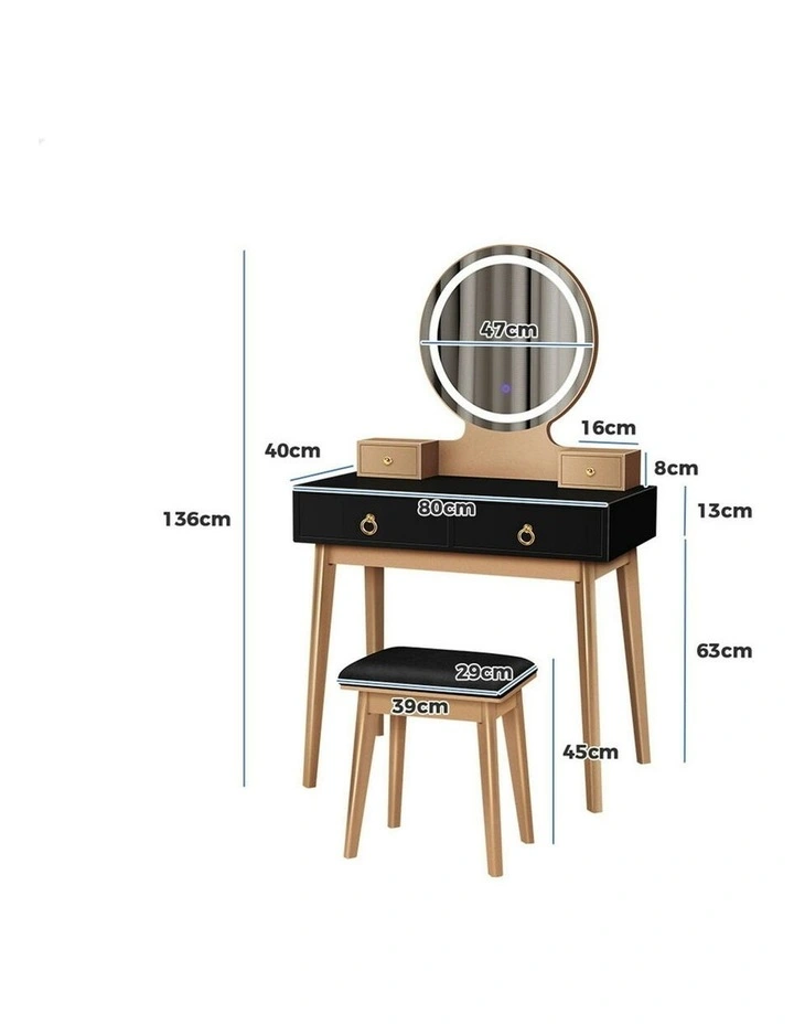 Dressing Table Stool Set LED Mirror in Black image 6
