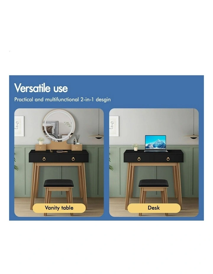 Dressing Table Stool Set LED Mirror in Black image 7