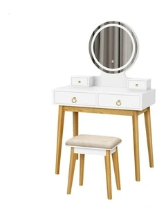 Dressing Table Stool Set LED Mirror in White