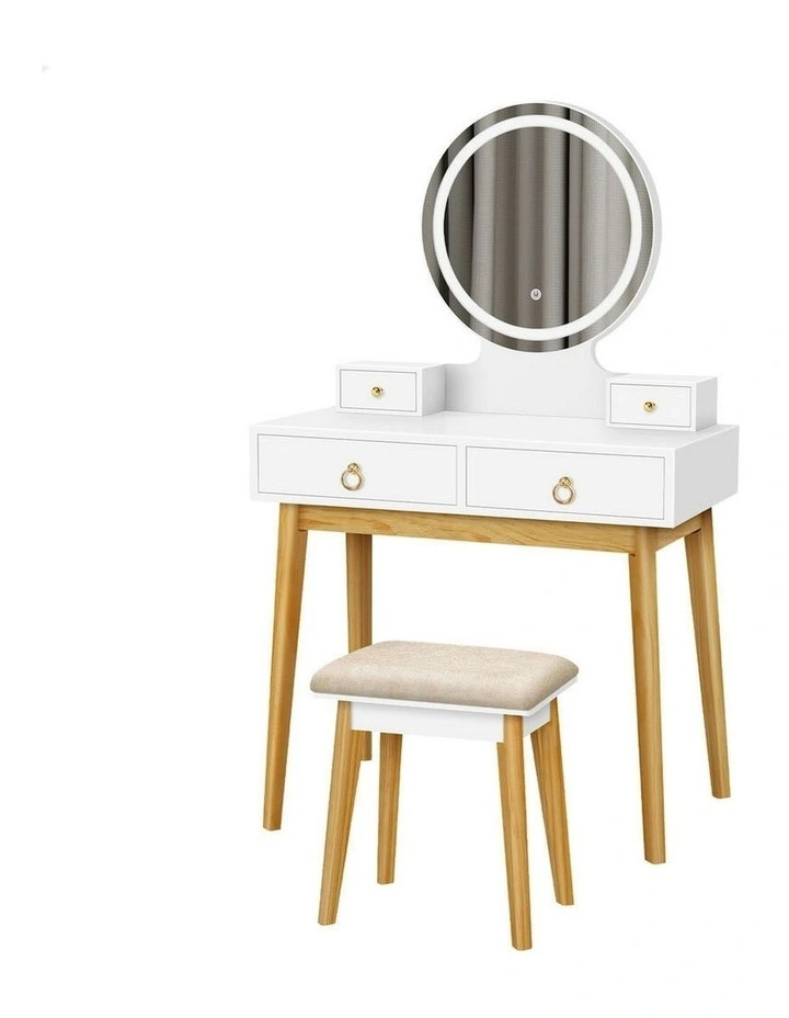Dressing Table Stool Set LED Mirror in White image 1